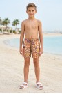 Erkek Çocuk Polyester + Elastan Baskılı Lastikli Bel Cepli Deniz Şortu Mayo