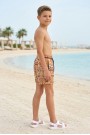 Erkek Çocuk Polyester + Elastan Baskılı Lastikli Bel Cepli Deniz Şortu Mayo