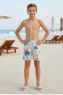 Erkek Çocuk Polyester + Elastan Baskılı Lastikli Bel Cepli Deniz Şortu Mayo 
