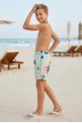 Erkek Çocuk Polyester + Elastan Baskılı Lastikli Bel Cepli Deniz Şortu Mayo 