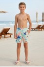 Erkek Çocuk Polyester + Elastan Baskılı Lastikli Bel Cepli Deniz Şortu Mayo 