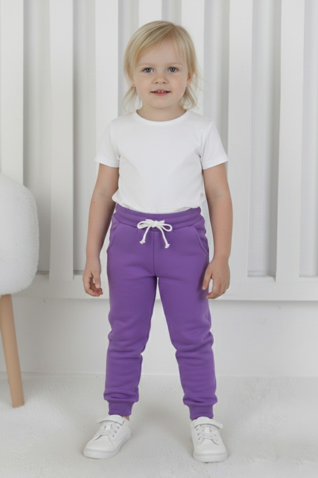 Bebek Beli Lastikli Fırçalı İki İplik Mevsimlik Esnek Eşofman Altı  