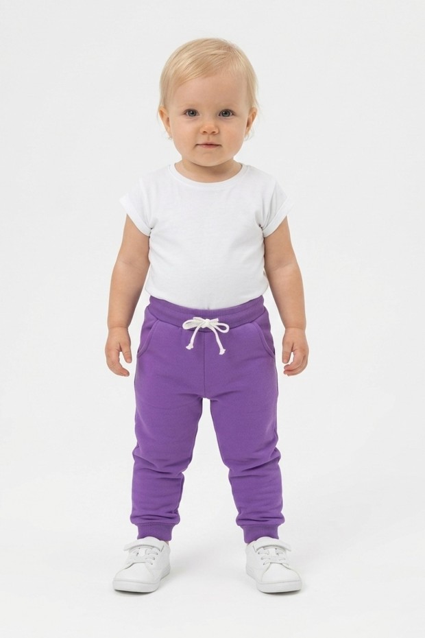 Bebek Beli Lastikli Fırçalı İki İplik Mevsimlik Esnek Eşofman Altı  