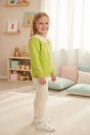 Kız Çocuk Fıstık Yeşili Paris Baskılı Dantel Yakalı Sweatshirt Fitilli Tayt Takımı 