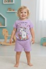 Bebek Sevimli Kedi Ve Çiçek Baskılı Kısa Kollu Tişört Ve Şortlu Yazlık Takım