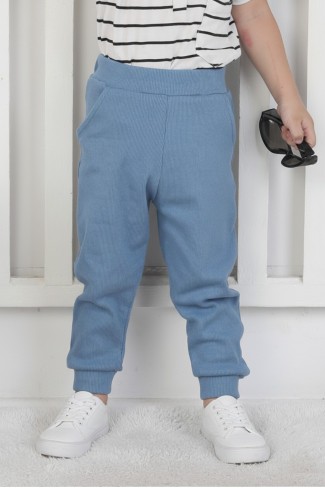 Bebek Beli Lastikli Paçası Ribanalı Pamuklu Kaşkorse Eşofman Altı 