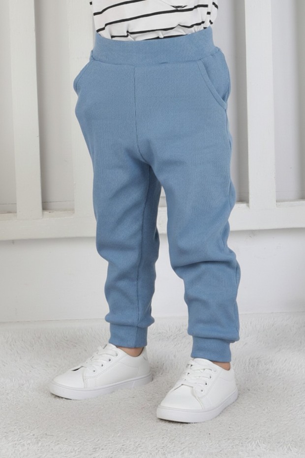 Bebek Beli Lastikli Paçası Ribanalı Pamuklu Kaşkorse Eşofman Altı 