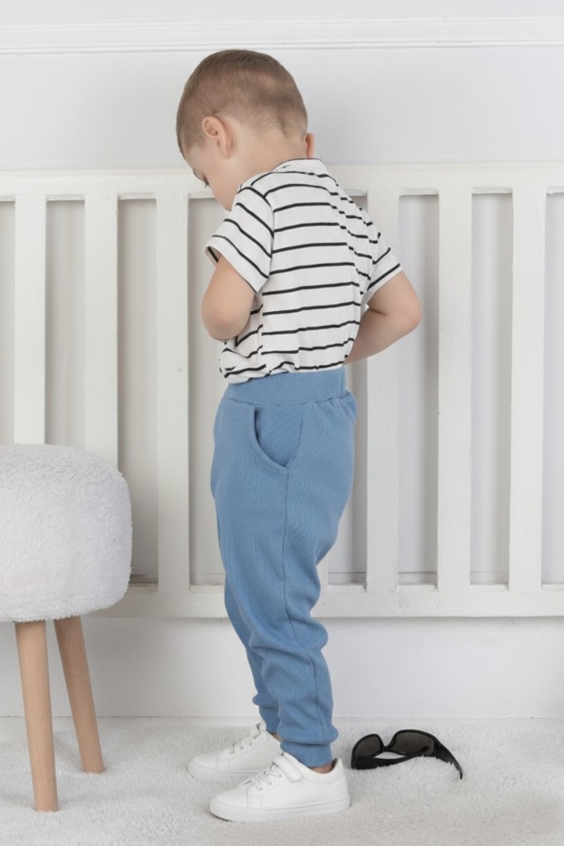 Bebek Beli Lastikli Paçası Ribanalı Pamuklu Kaşkorse Eşofman Altı 