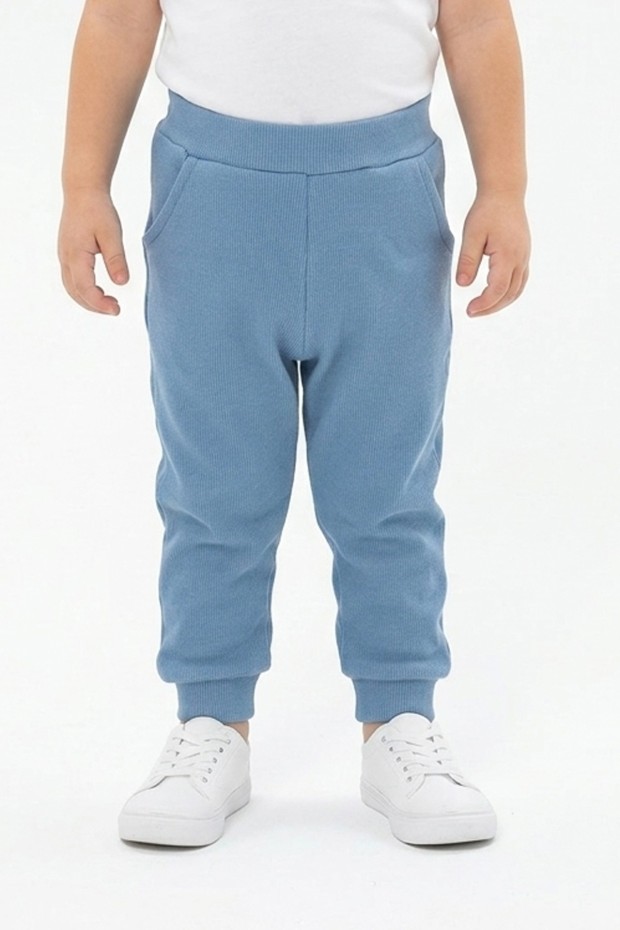 Bebek Beli Lastikli Paçası Ribanalı Pamuklu Kaşkorse Eşofman Altı 