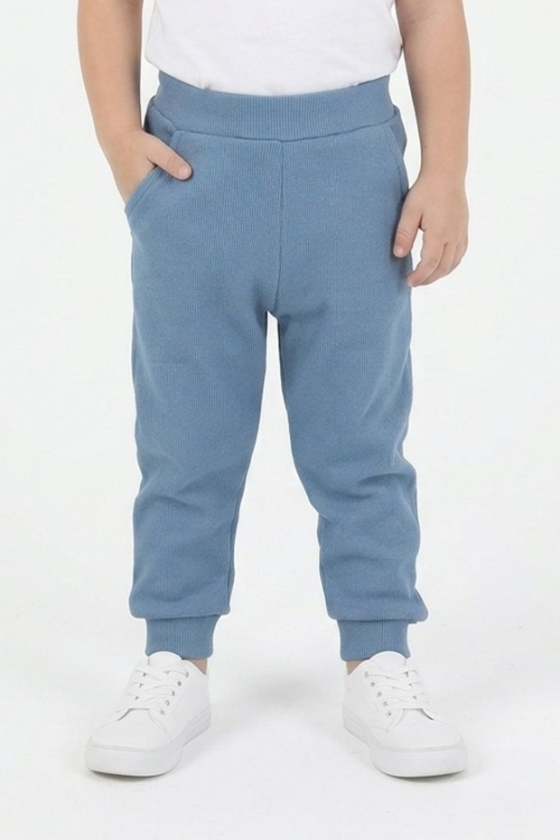 Bebek Beli Lastikli Paçası Ribanalı Pamuklu Kaşkorse Eşofman Altı 