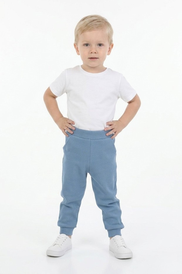 Bebek Beli Lastikli Paçası Ribanalı Pamuklu Kaşkorse Eşofman Altı 