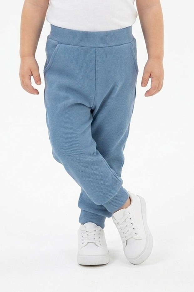 Bebek Beli Lastikli Paçası Ribanalı Pamuklu Kaşkorse Eşofman Altı 