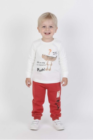 Bebek Timsah Baskılı Uzun Kollu Altı Fırçalı İki İplik Üst Süprem Takım