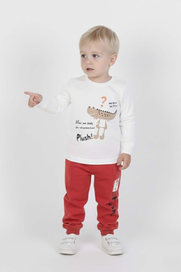 Bebek Timsah Baskılı Uzun Kollu Altı Fırçalı İki İplik Üst Süprem Takım