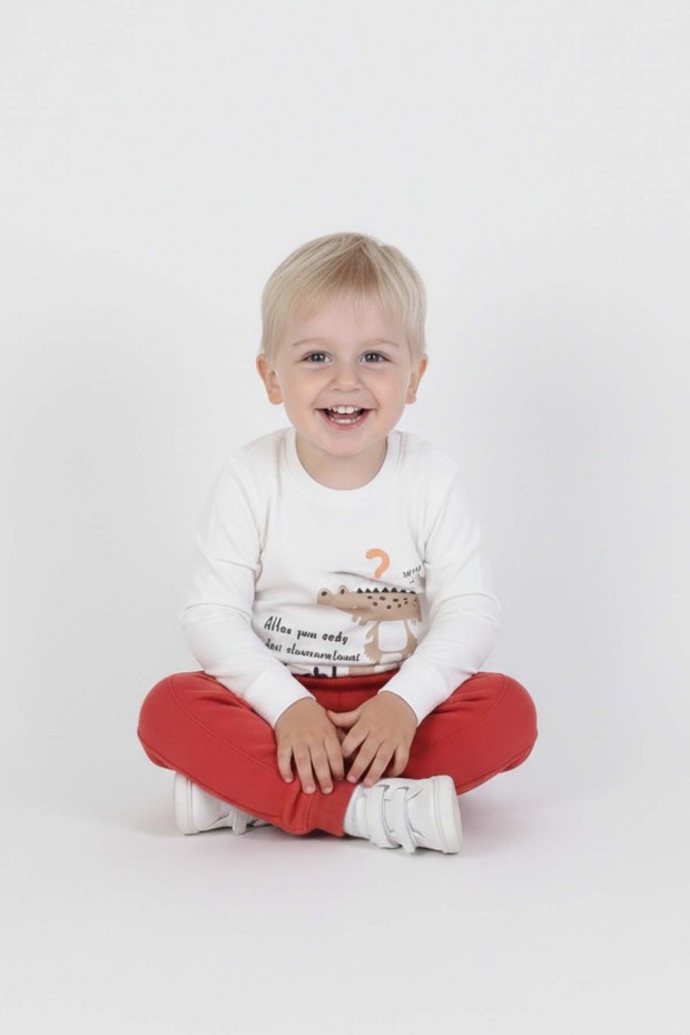 Bebek Timsah Baskılı Uzun Kollu Altı Fırçalı İki İplik Üst Süprem Takım