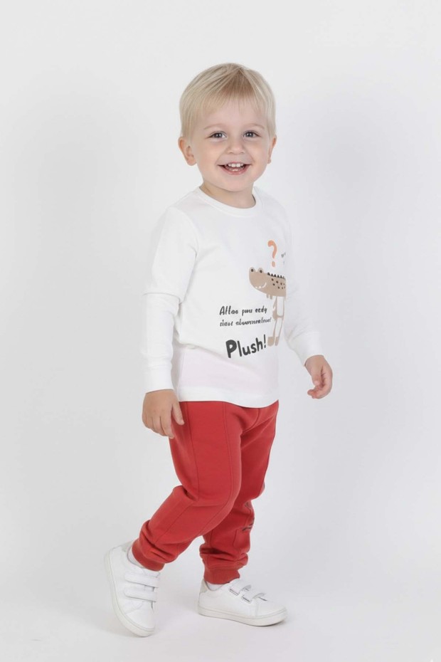 Bebek Timsah Baskılı Uzun Kollu Altı Fırçalı İki İplik Üst Süprem Takım