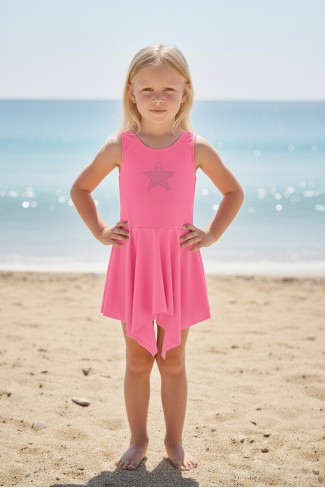Kız Çocuk Polyester + Elastan Parıltılı Yıldız İşlemeli Etekli Mayo