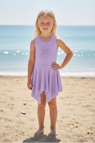 Kız Çocuk Polyester + Elastan Parıltılı Yıldız İşlemeli Etekli Mayo