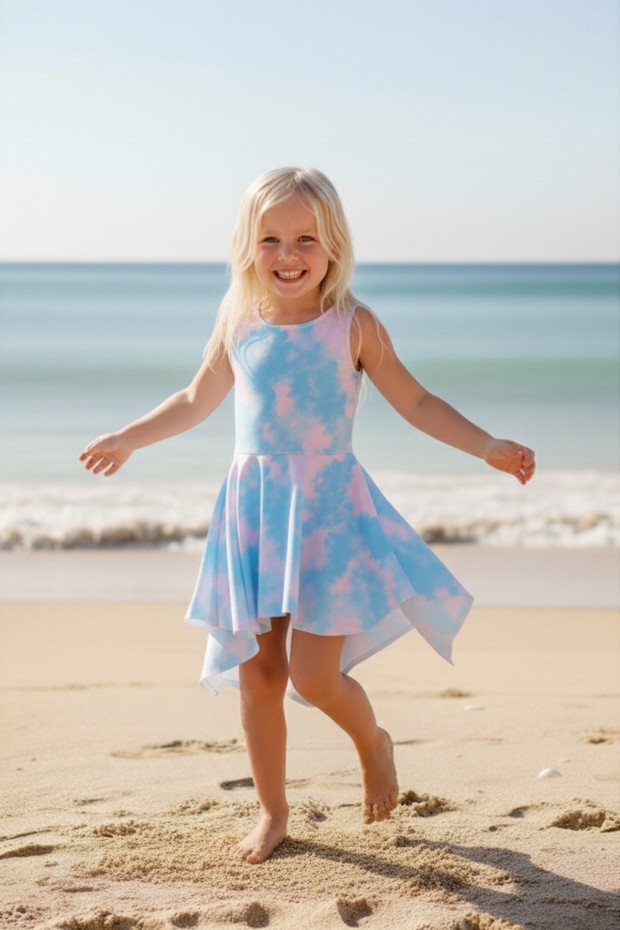 Kız Çocuk Polyester + Elastan Batik Desenli  Askılı Plaj Şık Tasarım Yüzücü Mayosu