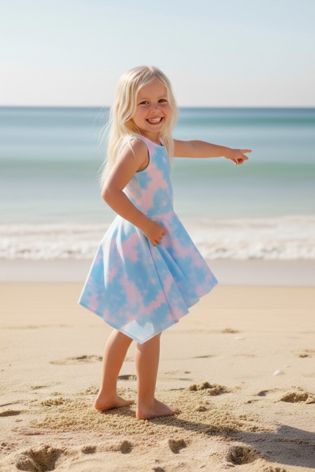 Kız Çocuk Polyester + Elastan Batik Desenli  Askılı Plaj Şık Tasarım Yüzücü Mayosu