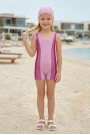 Kız Çocuk Polyester + Elastan Renk Geçişli Bone Hediyeli Yarım Şortlu Profesyonel Yüzücü Mayosu