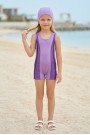 Kız Çocuk Polyester + Elastan Renk Geçişli Bone Hediyeli Yarım Şortlu Profesyonel Yüzücü Mayosu