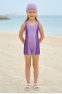 Kız Çocuk Polyester + Elastan Renk Geçişli Bone Hediyeli Yarım Şortlu Profesyonel Yüzücü Mayosu