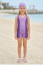 Kız Çocuk Polyester + Elastan Renk Geçişli Bone Hediyeli Yarım Şortlu Profesyonel Yüzücü Mayosu
