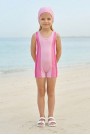 Kız Çocuk Polyester + Elastan Renk Geçişli Bone Hediyeli Yarım Şortlu Profesyonel Yüzücü Mayosu