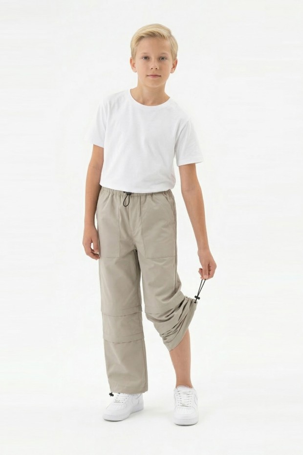 Garson Erkek Çocuk Beli ve Paçası Ayarlanabilir Lastikli Cepli Relax Kalıp Paraşüt Kumaş Pantolon