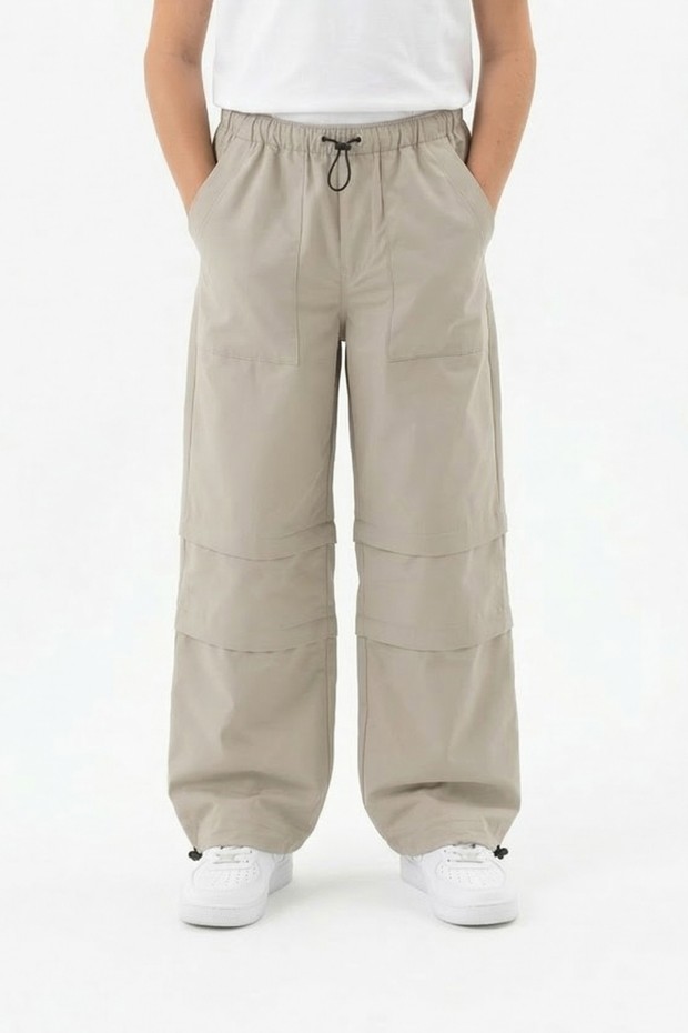 Garson Erkek Çocuk Beli ve Paçası Ayarlanabilir Lastikli Cepli Relax Kalıp Paraşüt Kumaş Pantolon