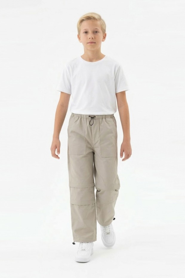 Garson Erkek Çocuk Beli ve Paçası Ayarlanabilir Lastikli Cepli Relax Kalıp Paraşüt Kumaş Pantolon