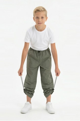 Garson Erkek Çocuk Beli ve Paçası Ayarlanabilir Lastikli Cepli Relax Kalıp Paraşüt Kumaş Pantolon