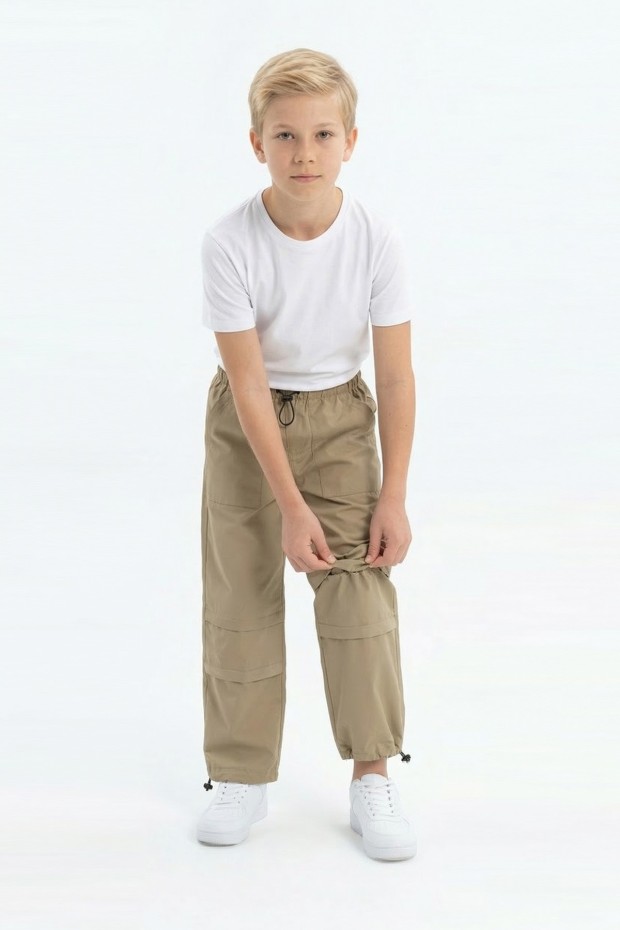 Garson Erkek Çocuk Beli ve Paçası Ayarlanabilir Lastikli Cepli Relax Kalıp Paraşüt Kumaş Pantolon