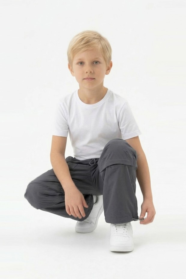 Erkek Çocuk Beli ve Paçası Ayarlanabilir Lastikli Cepli Relax Kalıp Paraşüt Kumaş Pantolon