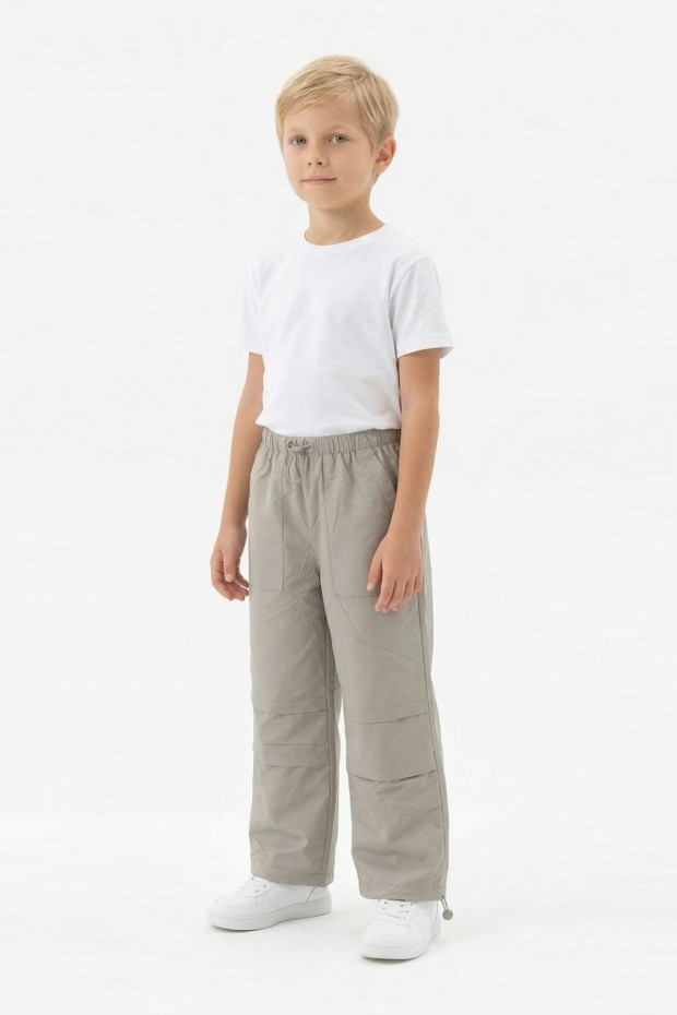 Erkek Çocuk Beli ve Paçası Ayarlanabilir Lastikli Cepli Relax Kalıp Paraşüt Kumaş Pantolon