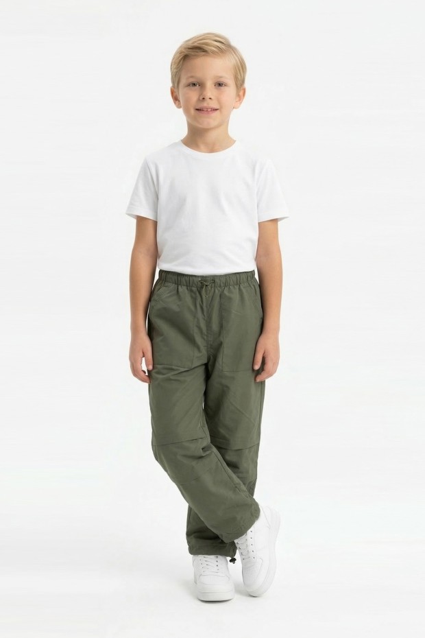 Erkek Çocuk Beli ve Paçası Ayarlanabilir Lastikli Cepli Relax Kalıp Paraşüt Kumaş Pantolon 