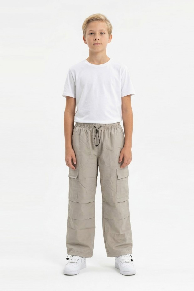 Garson Erkek Çocuk Beli ve Paçası Ayarlanabilir Lastikli Kargo Cepli Relax Kalıp Paraşüt Kumaş Pantolon