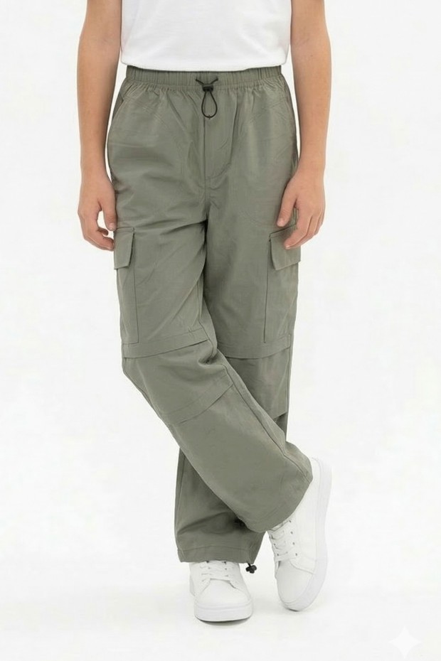 Garson Erkek Çocuk Beli ve Paçası Ayarlanabilir Lastikli Kargo Cepli Relax Kalıp Paraşüt Kumaş Pantolon