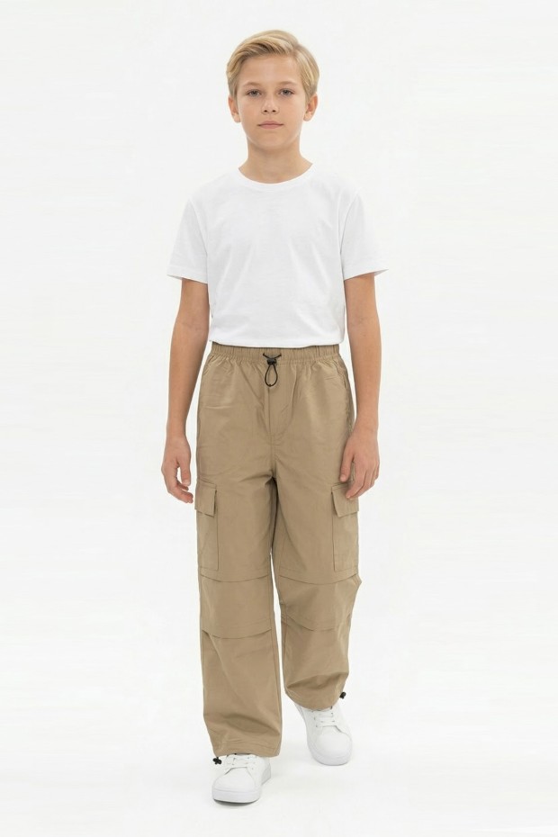 Garson Erkek Çocuk Beli ve Paçası Ayarlanabilir Lastikli Kargo Cepli Relax Kalıp Paraşüt Kumaş Pantolon