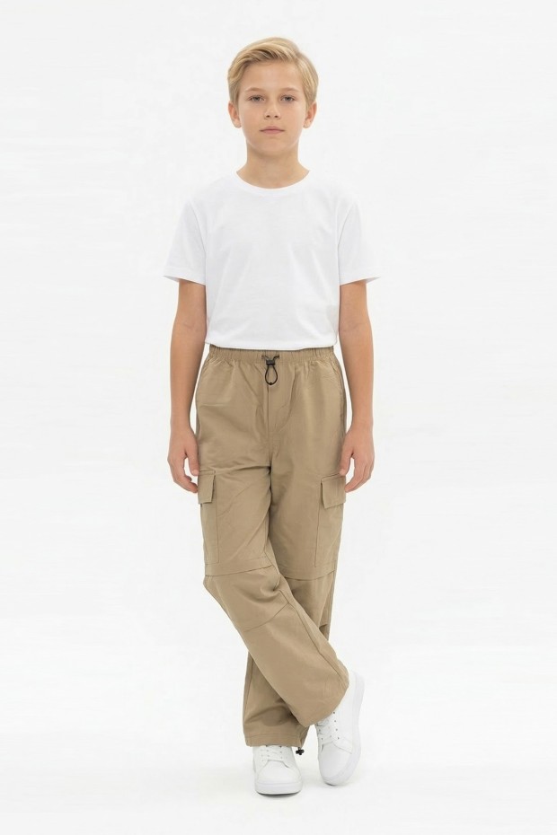 Garson Erkek Çocuk Beli ve Paçası Ayarlanabilir Lastikli Kargo Cepli Relax Kalıp Paraşüt Kumaş Pantolon