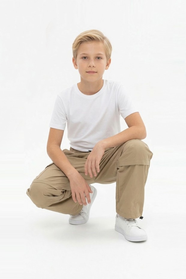 Garson Erkek Çocuk Beli ve Paçası Ayarlanabilir Lastikli Kargo Cepli Relax Kalıp Paraşüt Kumaş Pantolon