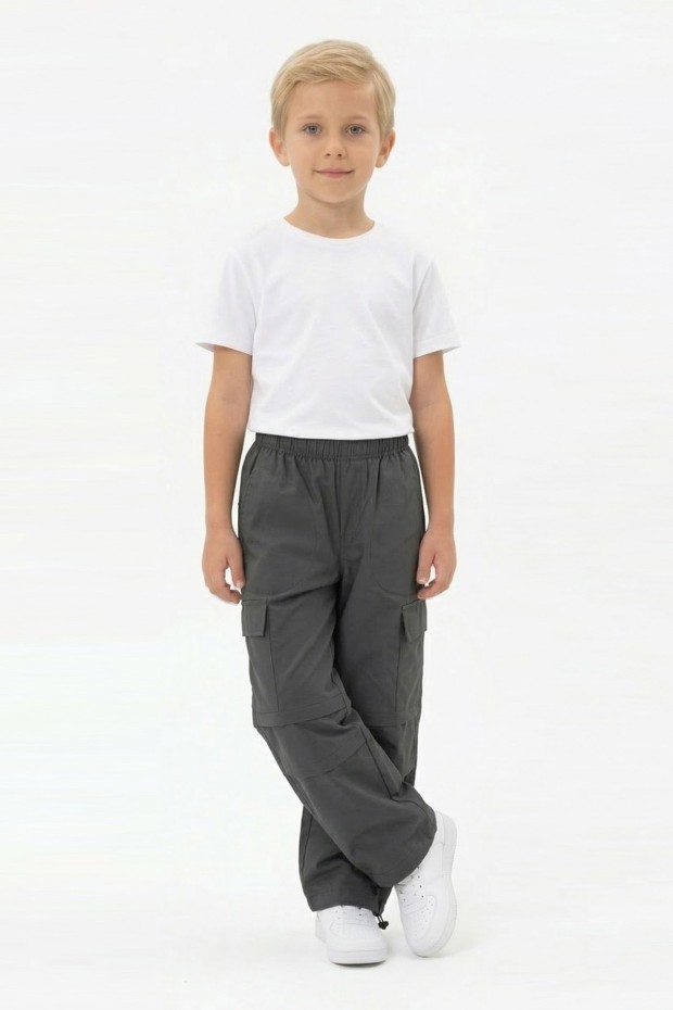 Erkek Çocuk Beli ve Paçası Ayarlanabilir Lastikli Kargo Cepli Relax Kalıp Paraşüt Kumaş Pantolon