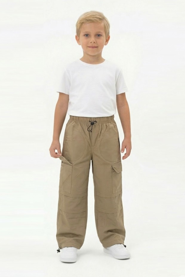 Erkek Çocuk Beli ve Paçası Ayarlanabilir Lastikli Kargo Cepli Relax Kalıp Paraşüt Kumaş Pantolon