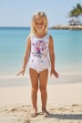 Kız Çocuk Polyester + Elastan Etekli Fırfır Detaylı Summer Party Yazılı Baskılı Yıldız Desenli Yüzücü Mayosu