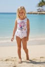 Kız Çocuk Polyester + Elastan Etekli Fırfır Detaylı Summer Party Yazılı Baskılı Yıldız Desenli Yüzücü Mayosu