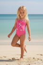 Kız Çocuk Polyester + Elastan Flamingo ve Kalp Desenli Göğüs Kısmı Fırfırlı Askılı Yüzücü Mayosu