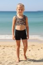 Garson Kız Çocuk Polyester + Elastan Leopar Desenli Sporcu Büstiyer ve Siyah Boxer Şort Takım İkili Yüzücü Mayosu