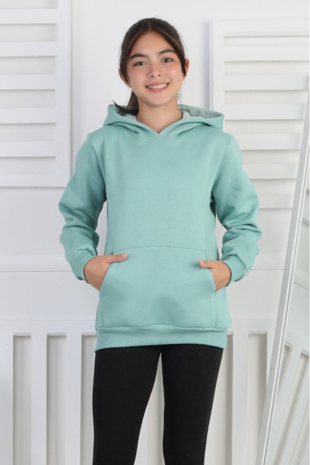 Şardonlu 3 İplik Kapşonlu Kız Çocuk Sweatshirt