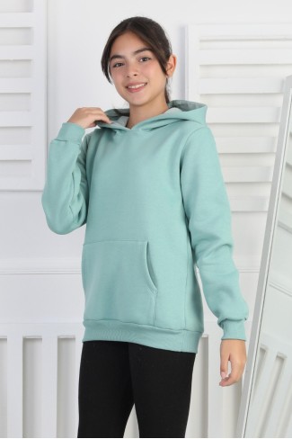 Şardonlu 3 İplik Kapşonlu Kız Çocuk Sweatshirt